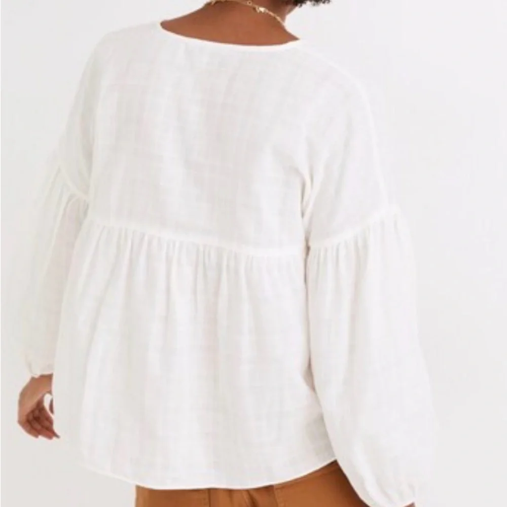 Madewell White Monterey V-Neck Peasant Blouse